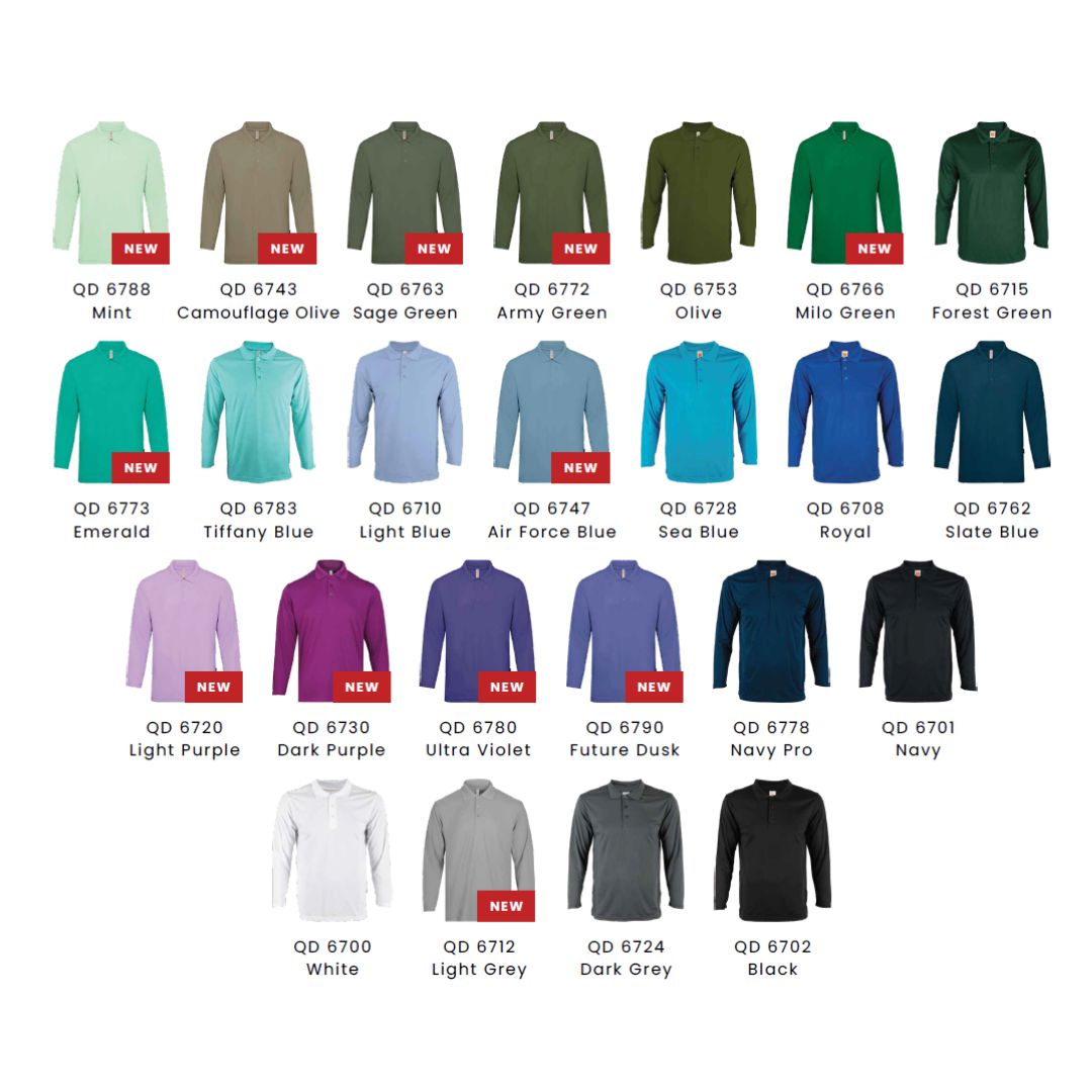 QD67 Long Sleeve Microfibre Polo Shirt - Image 3